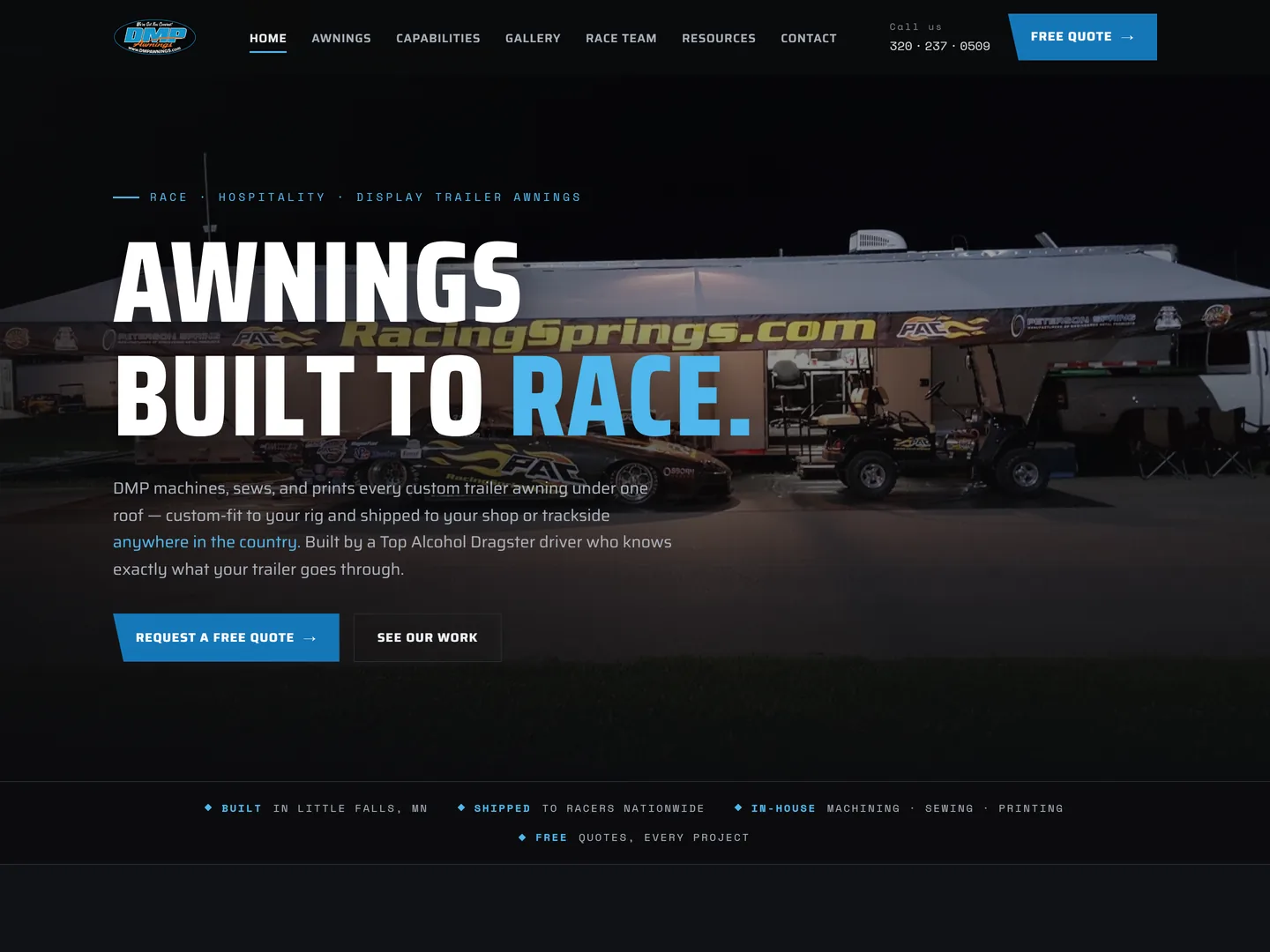 DMP Awnings homepage — Custom trailer awnings