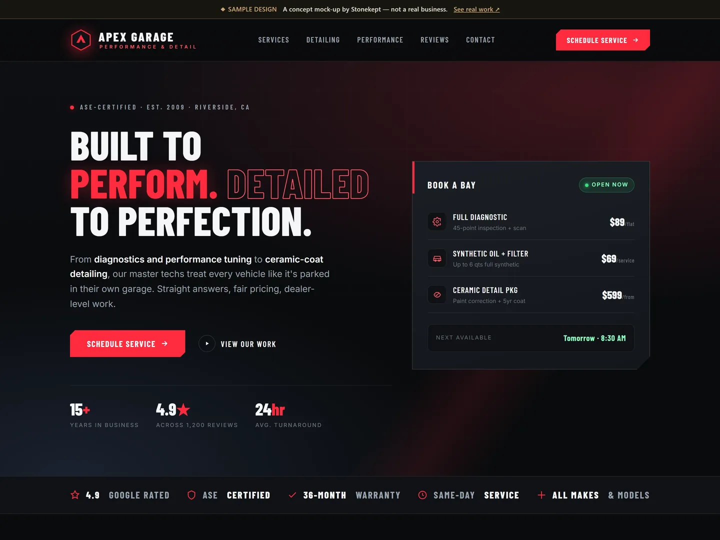 Sample Auto & repair shops website design — Apex Garage