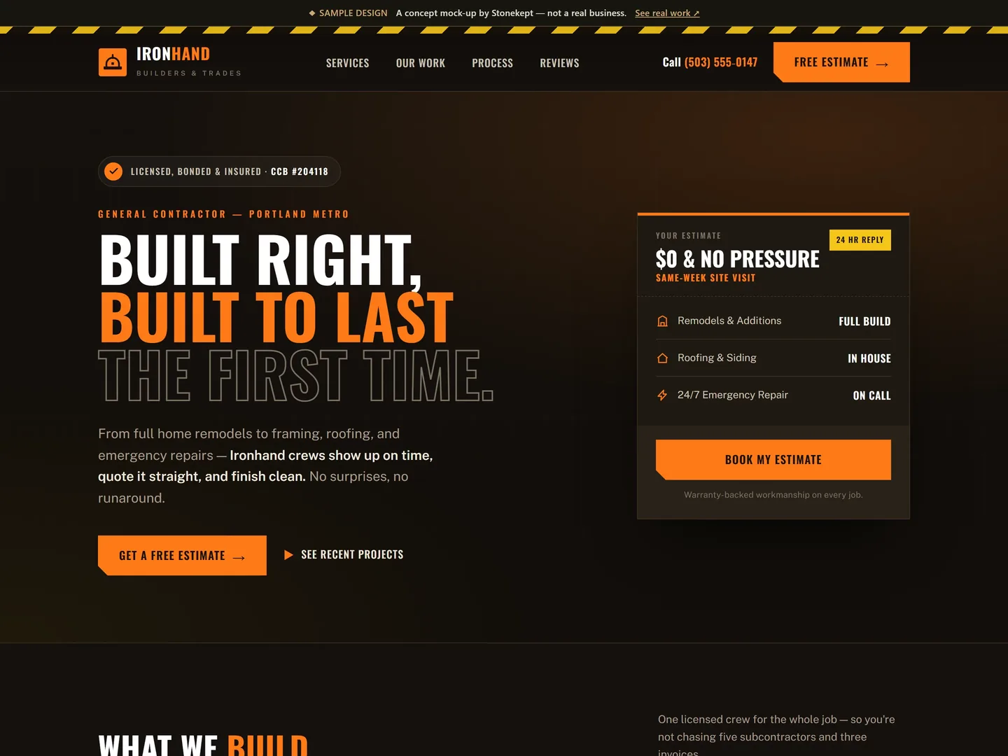 Sample Contractors & trades website design — Ironhand Builders