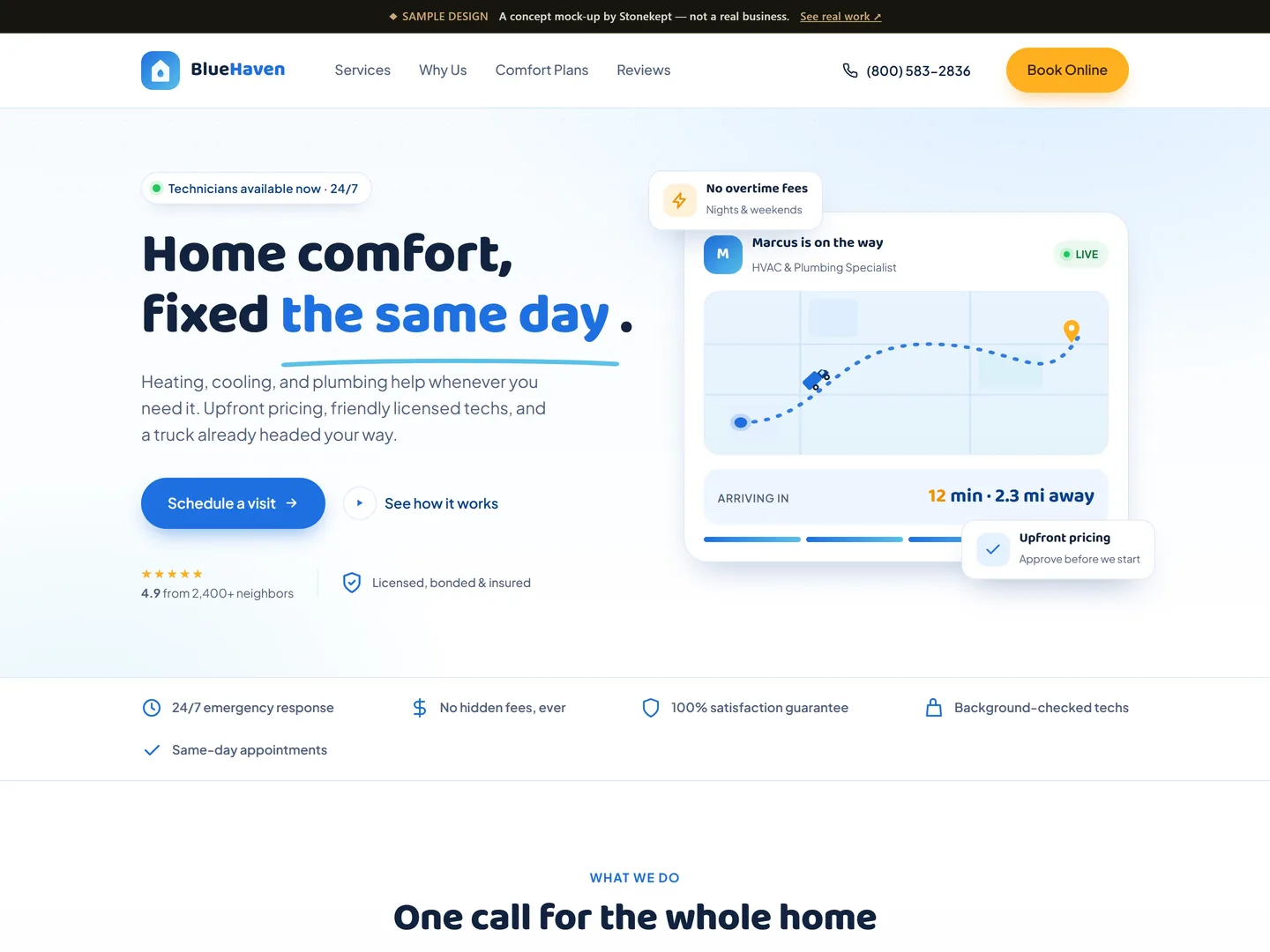 Sample Home services website design — BlueHaven Home Comfort