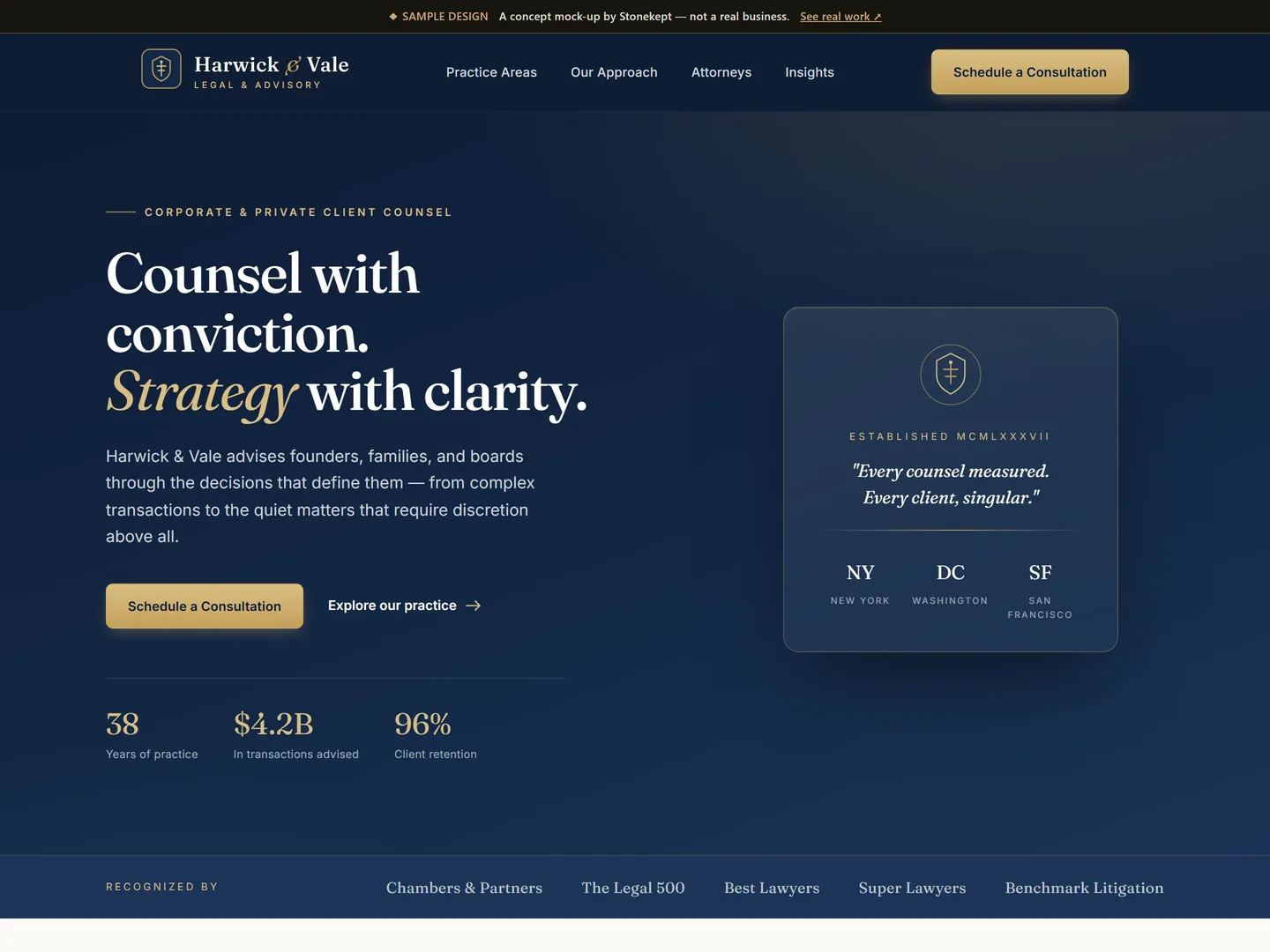 Sample Professional services website design — Harwick & Vale