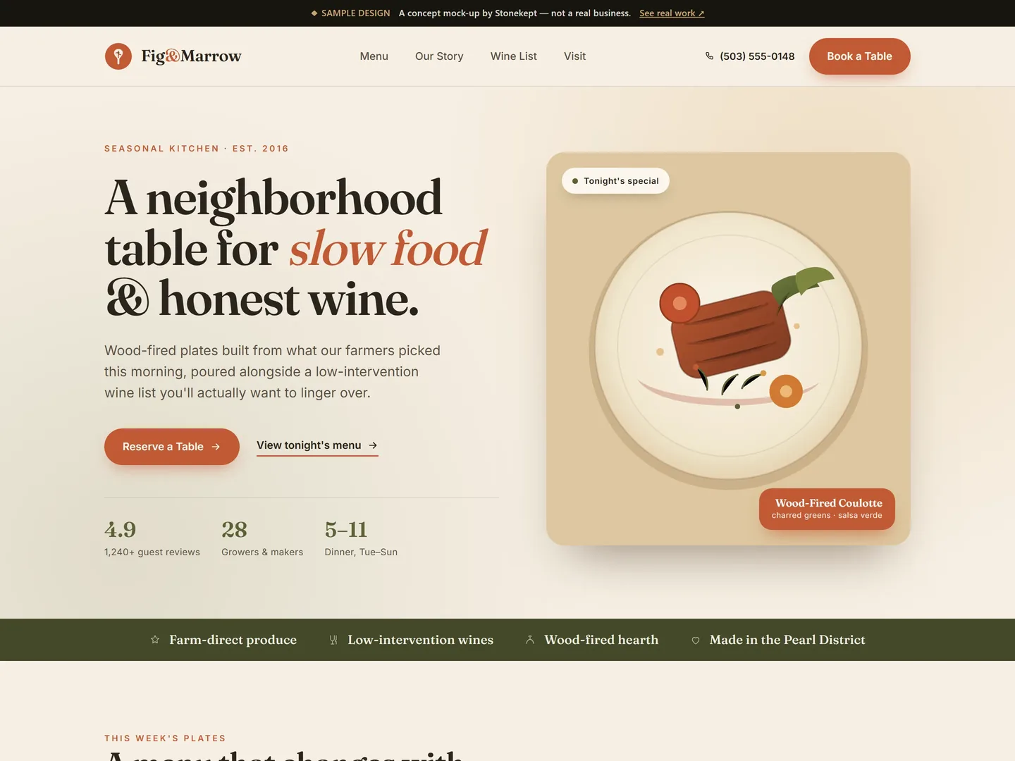 Sample Restaurants & cafés website design — Fig & Marrow