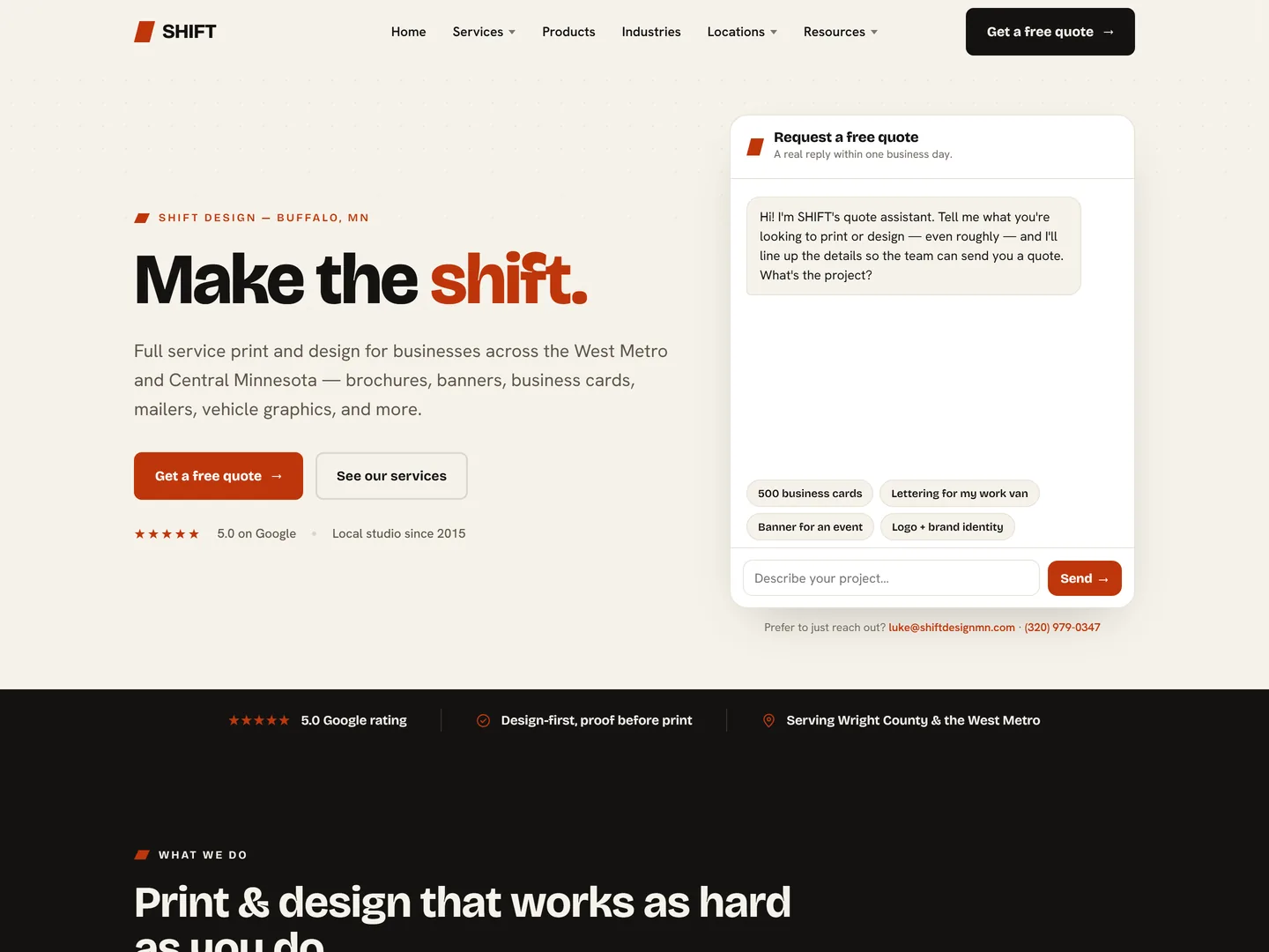 SHIFT Design homepage — Print & design studio